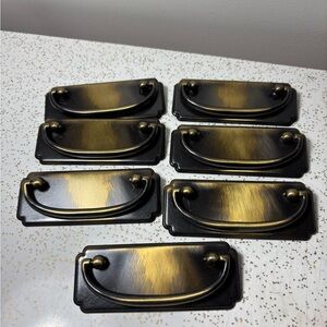 Set of 7 vintage Mission-style drawer pulls